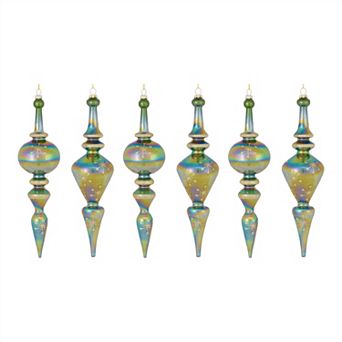 Irredescent Earthy Green Glass Finial Drop Ornament (set Of 6)