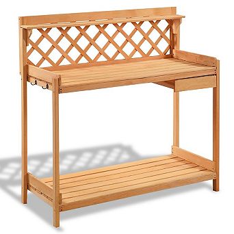 Outdoor Home Garden Wooden Potting Bench With Storage Drawer