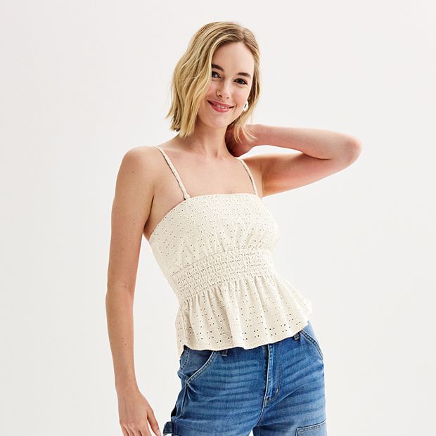 Juniors' Eyeshadow Smocked Eyelet Tube Top with Removable Straps