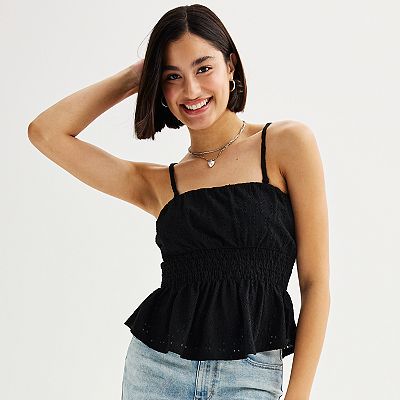 Juniors' Eyeshadow Smocked Eyelet Tube Top with Removable