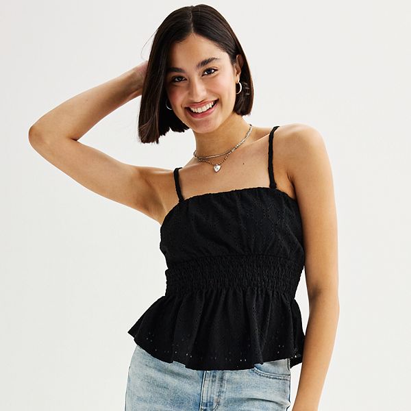 Eyelet Smocked Tube Top