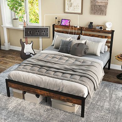 Bed Frame With Charging Station And Storage Headboard