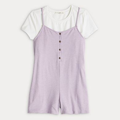 Juniors' Live To Be Spoiled Button Front Romper & T-Shirt