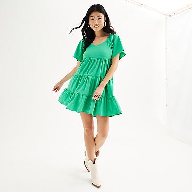 Juniors' SO® Flutter Sleeve Tiered Mini Dress