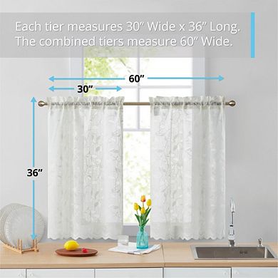 HLC.me Joyce Lace Sheer Kitchen Cafe Curtain Tiers - Set Of 2