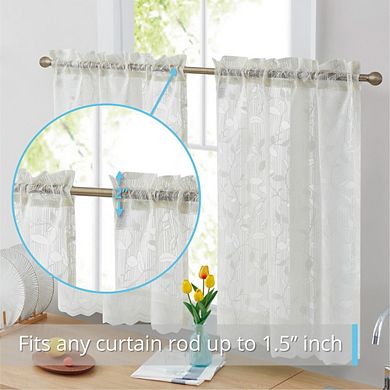 HLC.me Joyce Lace Sheer Kitchen Cafe Curtain Tiers - Set Of 2
