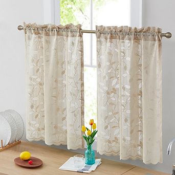 HLC.me Joyce Lace Sheer Kitchen Cafe Curtain Tiers - Set Of 2