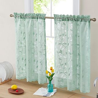 HLC.me Joyce Lace Sheer Kitchen Cafe Curtain Tiers - Set Of 2