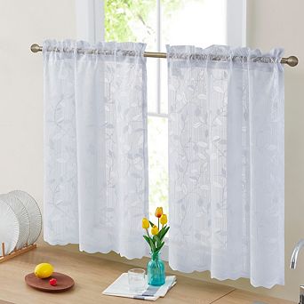 HLC.me Joyce Lace Sheer Kitchen Cafe Curtain Tiers - Set Of 2