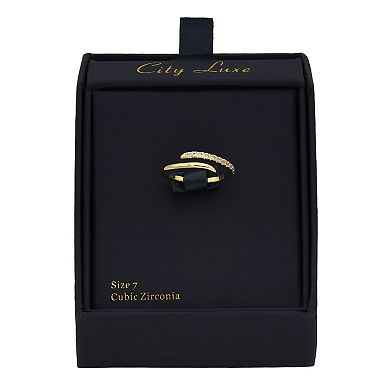 City Luxe Gold Tone Clear Cubic Zirconia Pave Open Wrap Ring