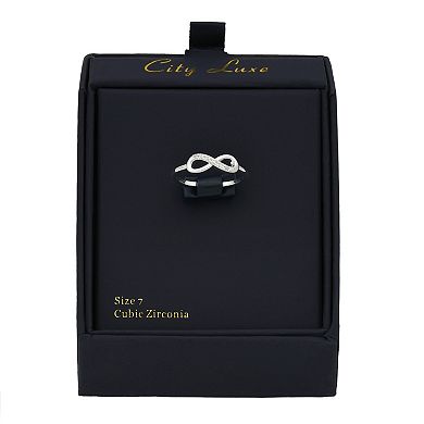 City Luxe Silver Tone Cubic Zirconia Pave Infinity Ring