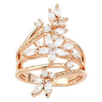 City Luxe Rose Gold Tone Cubic Zirconia Marquise Flower Open Wrap Ring
