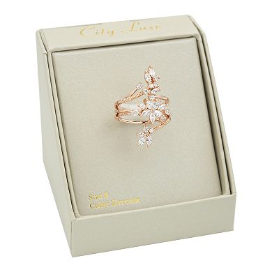 City Luxe Rose Gold Tone Cubic Zirconia Marquise Flower Open Wrap Ring