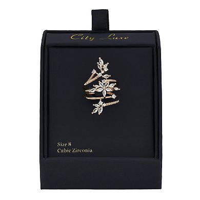 City Luxe Rose Gold Tone Cubic Zirconia Marquise Flower Open Wrap Ring
