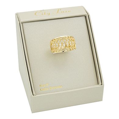 City Luxe Gold Tone Cubic Zirconia Pave Open Work Ring