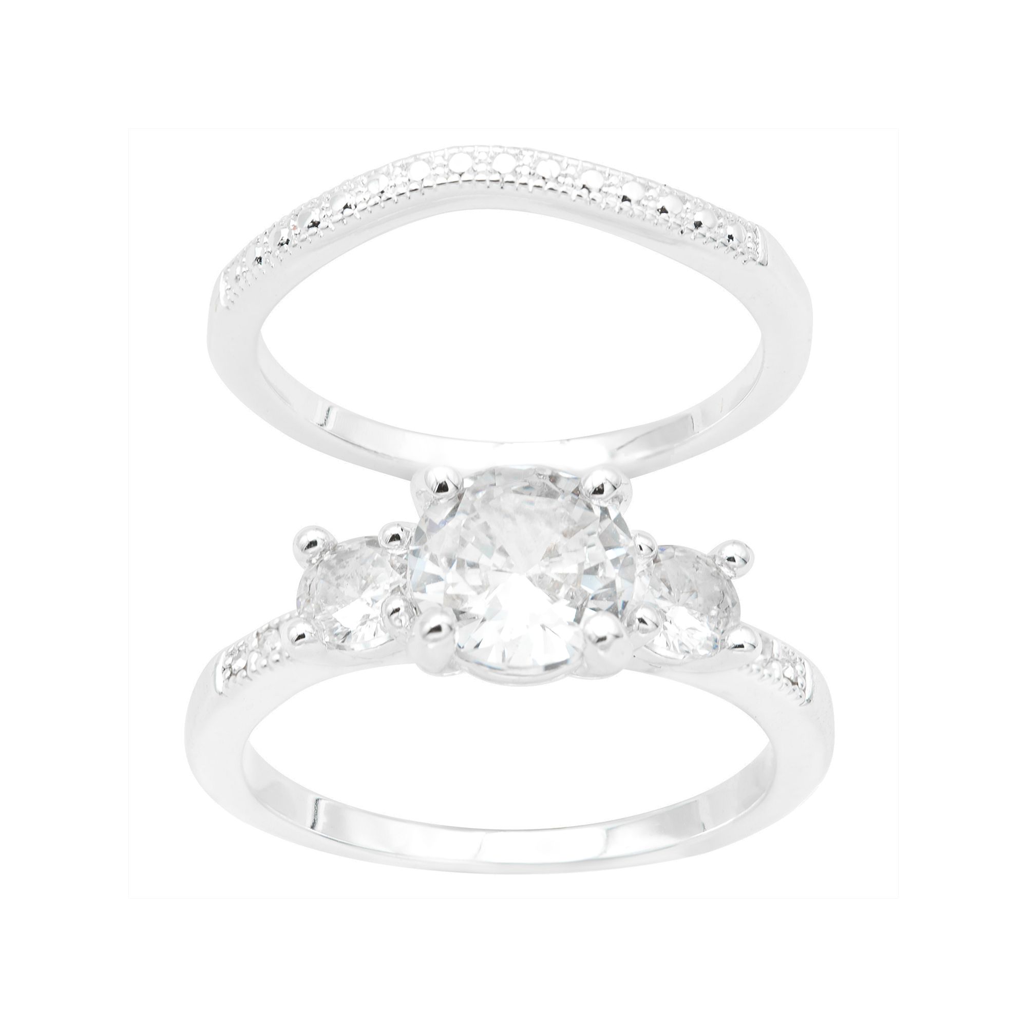 City Luxe Silver Tone Cubic Zirconia Duo Engagement Ring Set, Womens, Size