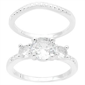City Luxe Silver Tone Cubic Zirconia Duo Engagement Ring Set