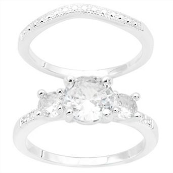 City Luxe Silver Tone Cubic Zirconia Duo Engagement Ring Set