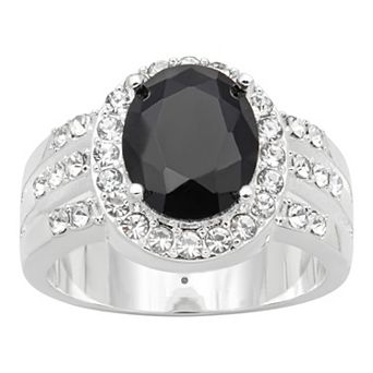 City Luxe Silver Tone Jet Crystal Oval Halo Ring