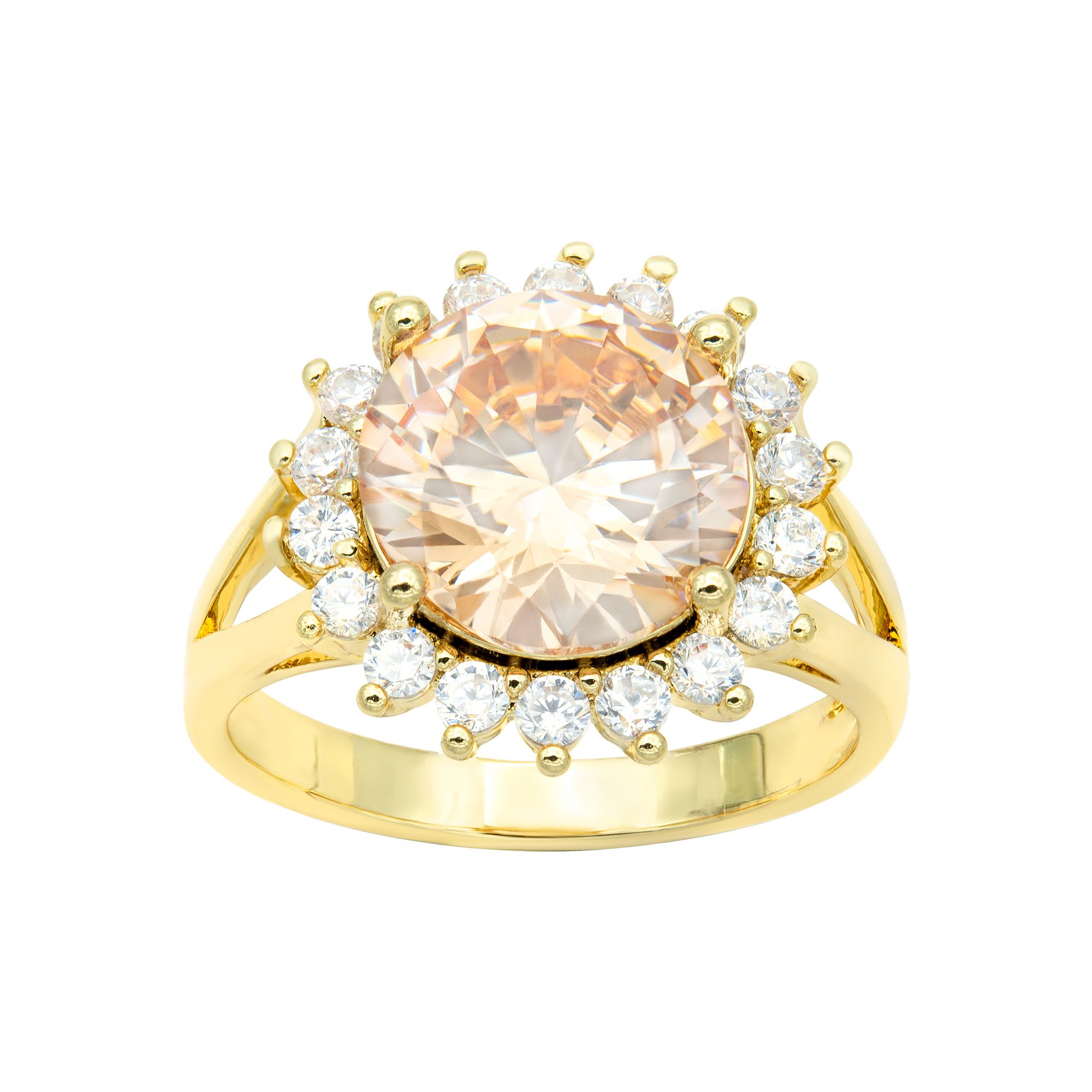 City Luxe Gold Tone Champagne & Clear Cubic Zirconia Pave Halo Ring, Women