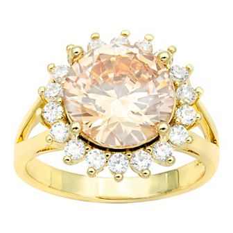City Luxe Gold Tone Champagne & Clear Cubic Zirconia Pave Halo Ring