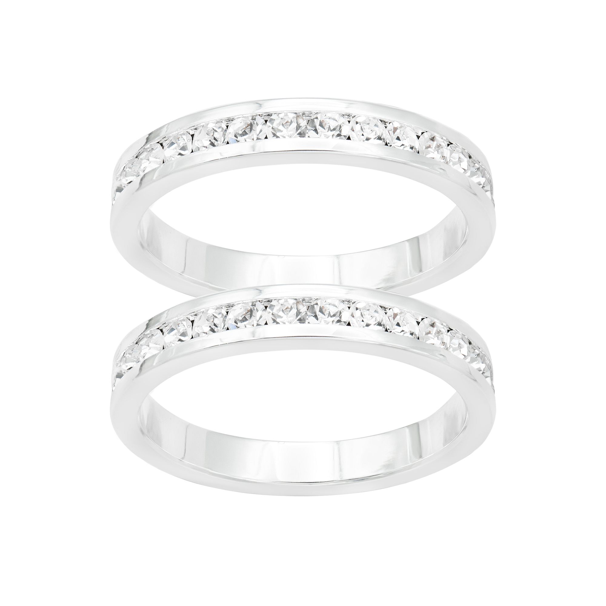 City Luxe Silver Tone Duo Crystal Eternity Band Rings, Womens, Size: 9, Si