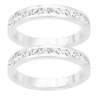 City Luxe Silver Tone Duo Crystal Eternity Band Rings