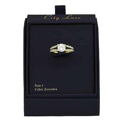 City Luxe Gold Tone Cubic Zirconia Split Shank Engagement Ring