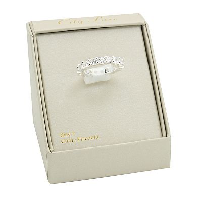 City Luxe Silver Tone Cubic Zirconia Eternity Band Ring
