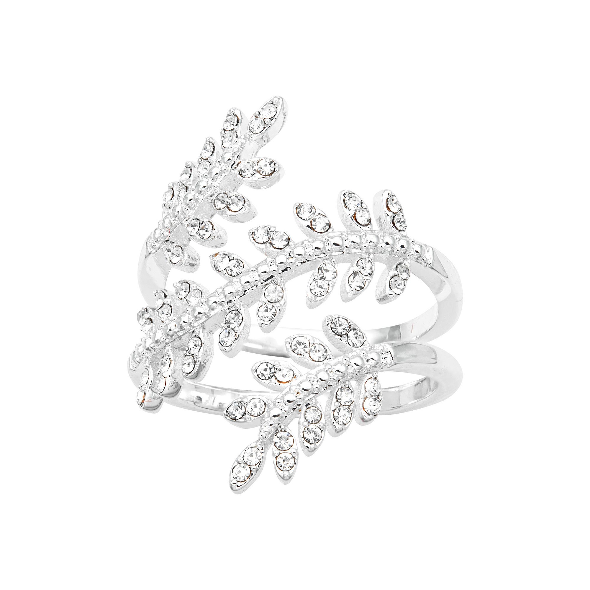 City Luxe Silver Tone Pave Crystal Open Leaf Wrap Ring, Womens, Size: 7, S
