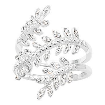 City Luxe Silver Tone Pave Crystal Open Leaf Wrap Ring