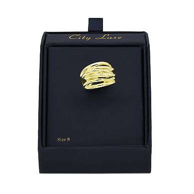 City Luxe Gold Tone Polished Multi Band Chunky Ring