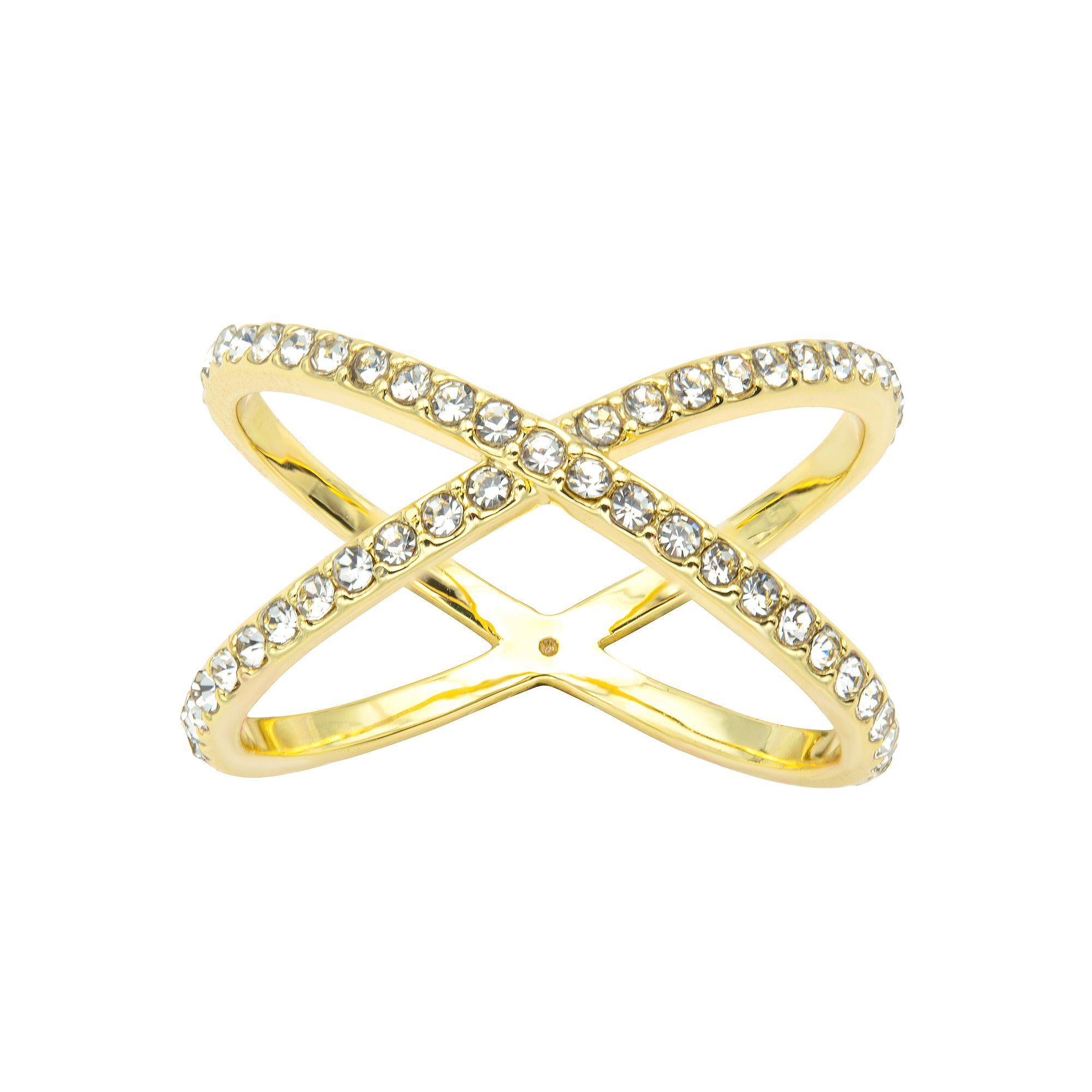 City Luxe Gold Tone Crystal Pave X Ring, Womens, Size: 8, Silver Tone Clea