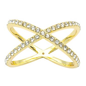 City Luxe Gold Tone Crystal Pave X Ring