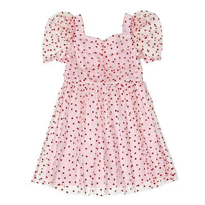 Girls 4 16 Three Pink Hearts Mesh Heart Dress