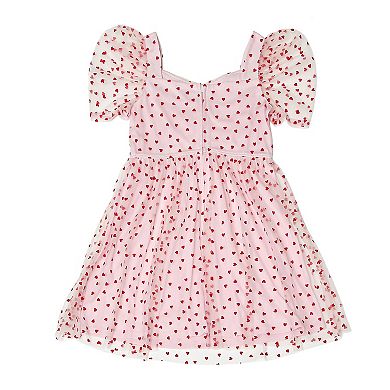 Girls 4-16 Three Pink Hearts Mesh Heart Dress