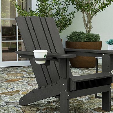 Merrick Lane Set of 2 All-Weather Adirondack Chairs with Cupholders