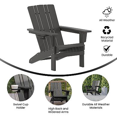 Merrick Lane Ridley Set of 2 All-Weather HDPE Adirondack Chairs with Cupholders