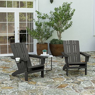 Merrick Lane Ridley Set of 2 All-Weather HDPE Adirondack Chairs with Cupholders