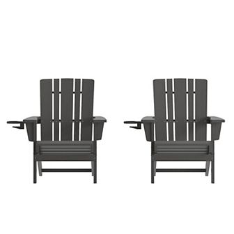 Merrick Lane Set of 2 All-Weather Adirondack Chairs with Cupholders