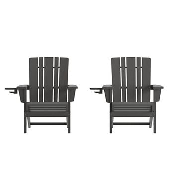 Merrick Lane Set of 2 All-Weather Adirondack Chairs with Cupholders