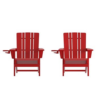 Merrick Lane Set of 2 All-Weather Adirondack Chairs with Cupholders