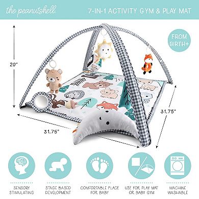 The Peanutshell 7 In 1 Baby Play Gym And Tummy Time Mat, Woodland Animals