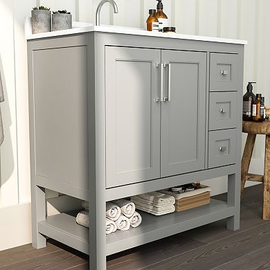 Merrick Lane Vigo Bathroom Vanity with Sink, Open Storage, and Storage Drawers