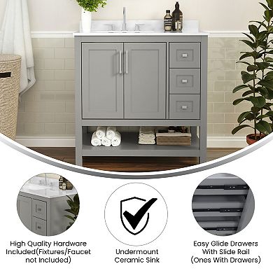 Merrick Lane Vigo Bathroom Vanity with Sink, Open Storage, and Storage Drawers