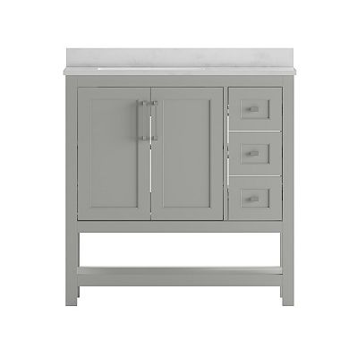 Merrick Lane Vigo Bathroom Vanity with Sink, Open Storage, and Storage Drawers