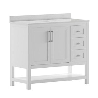 Merrick Lane Vigo Bathroom Vanity with Sink, Open Storage, and Storage Drawers