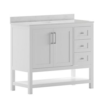 Merrick Lane Vigo Bathroom Vanity with Sink, Open Storage, and Storage Drawers