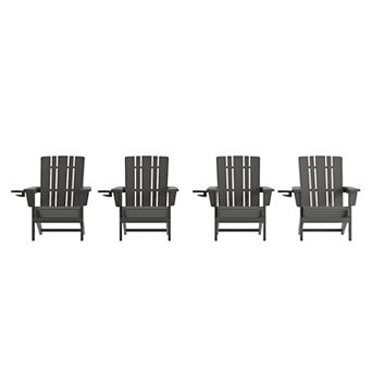 Merrick Lane Set of 4 All-Weather Adirondack Chairs with Cupholders