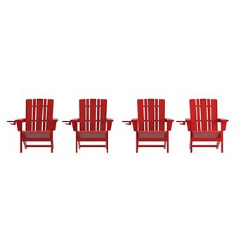 Merrick Lane Set of 4 All-Weather Adirondack Chairs with Cupholders